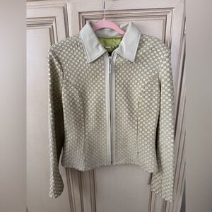 St. John Cream and Tan Checkered Blazer